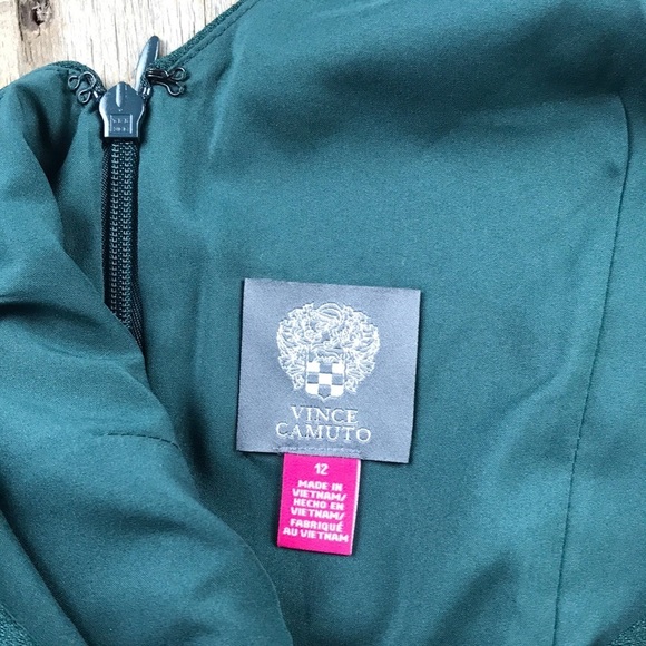 Vince Camuto Sheer Long Sleeve Stretch Crepe Sheath Dress Hunter Green Size 12 - Picture 3 of 13